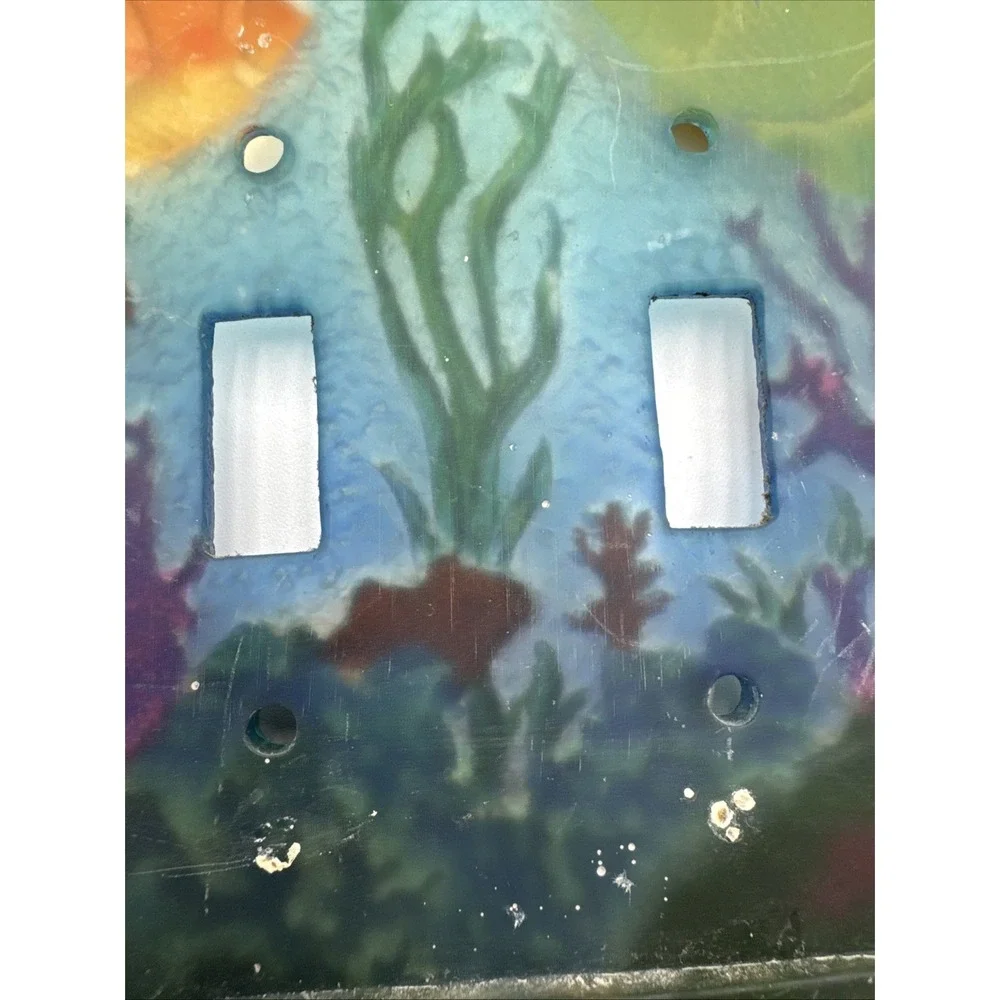 Vintage TROPICAL FISH Double Light Switch Wall Plate Cover Hand Painted Ocean 3D